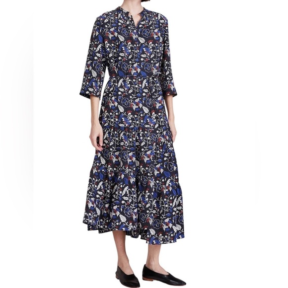 Apiece Apart Shirred Agata Midi Silk Dress - Picture 2 of 10